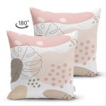 - Suet-K-8046-Gorsel2 - Realhomes Çift Taraflı Beyaz Zemin Üzerinde Pastel Renkli Yaprak Desenli Modern Süet Yastık Kırlent Kılıfı Realhomes