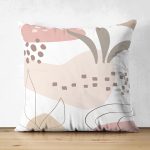 Çift Taraflı Beyaz Zemin Üzerinde Pastel Renkli Yaprak Desenli Modern Süet Yastık Kırlent Kılıfı Realhomes