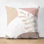 Çift Taraflı Beyaz Zemin Üzerinde Pastel Renkli Yaprak Desenli Modern Süet Yastık Kırlent Kılıfı Realhomes