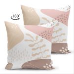 Çift Taraflı Beyaz Zemin Üzerinde Pastel Renkli Yaprak Desenli Modern Süet Yastık Kırlent Kılıfı Realhomes