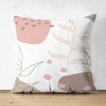 Çift Taraflı Beyaz Zemin Üzerinde Pastel Renkli Yaprak Desenli Modern Süet Yastık Kırlent Kılıfı Realhomes