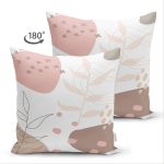 Çift Taraflı Beyaz Zemin Üzerinde Pastel Renkli Yaprak Desenli Modern Süet Yastık Kırlent Kılıfı Realhomes