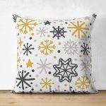 Çift Taraflı Beyaz Zemin Üzerinde Gold Detaylı Kartanesi Desenli Süet Yastık Kırlent Kılıfı Realhomes