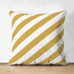 Çift Taraflı Beyaz Zemin Üzerinde Gold Detaylı Yatay Çizgili Modern Süet Yastık Kırlent Kılıfı Realhomes