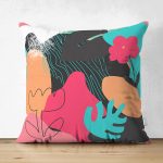 Çift Taraflı Renkli Zemin Üzerinde Geometrik Yaprak Desenli Modern Süet Yastık Kırlent Kılıfı Realhomes