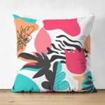 - Suet-K-8064-Gorsel1 - Realhomes Çift Taraflı Beyaz Zemin Üzerinde Rengarenk Çiçek Desenli Süet Yastık Kırlent Kılıfı Realhomes