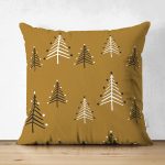 Çift Taraflı Renkli Zeminli Çam Ağacı Desenli Dijital Baskılı Modern Süet Yastık Kırlent Kılıfı Realhomes