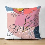 Çift Taraflı Rengarenk Zemin Üzerinde Pastel Desenli Çiçek Motifli Modern Süet Yastık Kırlent Kılıfı Realhomes