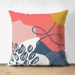 Çift Taraflı Renkli Zemin Üzerinde Yaprak Motifli Dijital Baskılı Modern Süet Yastık Kırlent Kılıfı Realhomes