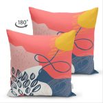 Çift Taraflı Renkli Zemin Üzerinde Yaprak Motifli Dijital Baskılı Modern Süet Yastık Kırlent Kılıfı Realhomes