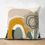 Çift Taraflı Renkli Zemin Üzerinde Yaprak Desenli Dijital Baskılı Modern Süet Yastık Kırlent Kılıfı Realhomes