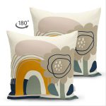 Çift Taraflı Renkli Zemin Üzerinde Yaprak Desenli Dijital Baskılı Modern Süet Yastık Kırlent Kılıfı Realhomes