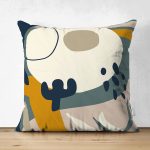 Çift Taraflı Renkli Zemin Üzerinde Yaprak Desenli Dijital Baskılı Modern Süet Yastık Kırlent Kılıfı Realhomes