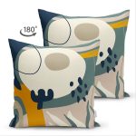 Çift Taraflı Renkli Zemin Üzerinde Yaprak Desenli Dijital Baskılı Modern Süet Yastık Kırlent Kılıfı Realhomes