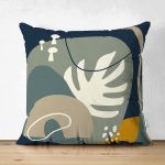 - Suet-K-8098-Gorsel1 - Realhomes Çift Taraflı Renkli Zemin Üzerinde Yaprak Desenli Dijital Baskılı Modern Süet Yastık Kırlent Kılıfı Realhomes