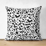 Çift Taraflı Beyaz Zemin Üzerinde Siyah Renkli Geometrik Çizim Modern Süet Yastık Kırlent Kılıfı Realhomes