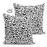 Çift Taraflı Beyaz Zemin Üzerinde Siyah Renkli Geometrik Çizim Modern Süet Yastık Kırlent Kılıfı Realhomes