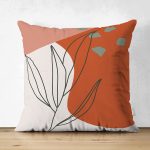 - Suet-K-8116-Gorsel1 - Realhomes  Çift Taraflı Pastel Zemin Üzerinde Yaprak Desenli Dijital Baskılı Modern Süet Yastık Kırlent Kılıfı Realhomes