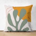 Çift Taraflı Pastel Zemin Üzerinde Yaprak Desenli Dijital Baskılı Modern Süet Yastık Kırlent Kılıfı Realhomes