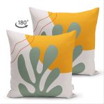 Çift Taraflı Pastel Zemin Üzerinde Yaprak Desenli Dijital Baskılı Modern Süet Yastık Kırlent Kılıfı Realhomes