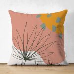 Çift Taraflı Pastel Zemin Üzerinde Yaprak Desenli Dijital Baskılı Modern Süet Yastık Kırlent Kılıfı Realhomes