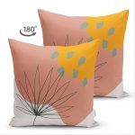 Çift Taraflı Pastel Zemin Üzerinde Yaprak Desenli Dijital Baskılı Modern Süet Yastık Kırlent Kılıfı Realhomes