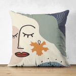 Çift Taraflı Pastel Zemin Üzerinde Onedraw Çizimli Bayan Silüeti Süet Yastık Kırlent Kılıfı Realhomes