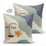 Çift Taraflı Pastel Zemin Üzerinde Onedraw Çizimli Bayan Silüeti Süet Yastık Kırlent Kılıfı Realhomes