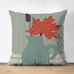 Çift Taraflı Pastel Zemin Üzerinde Vazo Desenli Dijital Baskılı Modern Süet Yastık Kırlent Kılıfı Realhomes