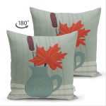 Çift Taraflı Pastel Zemin Üzerinde Vazo Desenli Dijital Baskılı Modern Süet Yastık Kırlent Kılıfı Realhomes