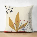 Çift Taraflı Pastel Zemin Üzerinde Yaprak Desenli Dijital Baskılı Modern Süet Yastık Kırlent Kılıfı Realhomes