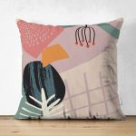 - Suet-K-8127-Gorsel1 - Realhomes Çift Taraflı Pastel Zemin Üzerinde Geometrik Çizimli Çiçek Motifli Süet Yastık Kırlent Kılıfı Realhomes