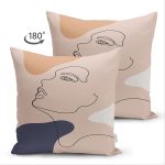 Çift Taraflı Pastel Renkli Zeminli Bayan Silüetli Dijital Baskılı Modern Süet Yastık Kırlent Kılıfı Realhomes