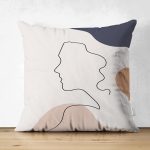 Çift Taraflı Pastel Zemin Üzerinde Onedraw Çizimli Bayan Silüeti Süet Yastık Kırlent Kılıfı Realhomes