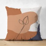 Çift Taraflı Pastel Zemin Üzerinde Onedraw Çizimli Yaprak Motifli Süet Yastık Kırlent Kılıfı Realhomes