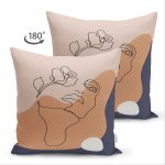 - Suet-K-8133-Gorsel2 - Realhomes Çift Taraflı Pastel Zemin Üzerinde Onedraw Çizimli Bayan Silüeti Süet Yastık Kırlent Kılıfı Realhomes