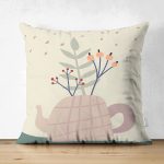 Çift Taraflı Pastel Zemin Üzerinde Yaprak Desenli Dijital Baskılı Modern Süet Yastık Kırlent Kılıfı Realhomes