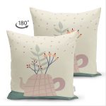Çift Taraflı Pastel Zemin Üzerinde Yaprak Desenli Dijital Baskılı Modern Süet Yastık Kırlent Kılıfı Realhomes