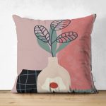 Çift Taraflı Pastel Zemin Üzerinde Yaprak Desenli Dijital Baskılı Modern Süet Yastık Kırlent Kılıfı Realhomes