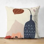 Çift Taraflı Pastel Zemin Üzerinde Vazo Desenli Dijital Baskılı Modern Süet Yastık Kırlent Kılıfı Realhomes