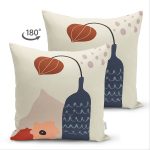 Çift Taraflı Pastel Zemin Üzerinde Vazo Desenli Dijital Baskılı Modern Süet Yastık Kırlent Kılıfı Realhomes