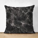 Çift Taraflı Siyah Zemin Üzerinde Mermer Desenli Dijital Baskılı Modern Süet Yastık Kırlent Kılıfı Realhomes