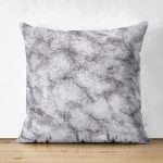 Çift Taraflı Beyaz Zemin Üzerinde Siyah Mermer Desenli Süet Yastık Kırlent Kılıfı Realhomes