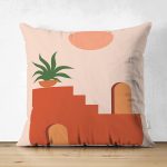 Çift Taraflı Pastel Zemin Üzerinde Güneş Desenli Dijital Baskılı Modern Süet Yastık Kırlent Kılıfı Realhomes