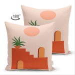 Çift Taraflı Pastel Zemin Üzerinde Güneş Desenli Dijital Baskılı Modern Süet Yastık Kırlent Kılıfı Realhomes