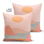 Çift Taraflı Pastel Zemin Üzerinde Güneş Desenli Dijital Baskılı Modern Süet Yastık Kırlent Kılıfı Realhomes