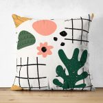 Çift Taraflı Beyaz Zemin Üzerinde Yaprak Desenli Dijital Baskılı Modern Süet Yastık Kırlent Kılıfı Realhomes