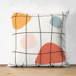 Çift Taraflı Beyaz Zeminli Geometrik Desenli Dijital Baskılı Modern Süet Yastık Kırlent Kılıfı Realhomes