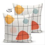 Çift Taraflı Beyaz Zeminli Geometrik Desenli Dijital Baskılı Modern Süet Yastık Kırlent Kılıfı Realhomes