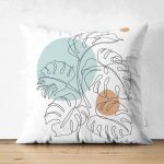 - Suet-K-8164-Gorsel1 - Realhomes Çift Taraflı Beyaz Zemin Üzerinde Yaprak Desenli Dijital Baskılı Modern Süet Yastık Kırlent Kılıfı Realhomes